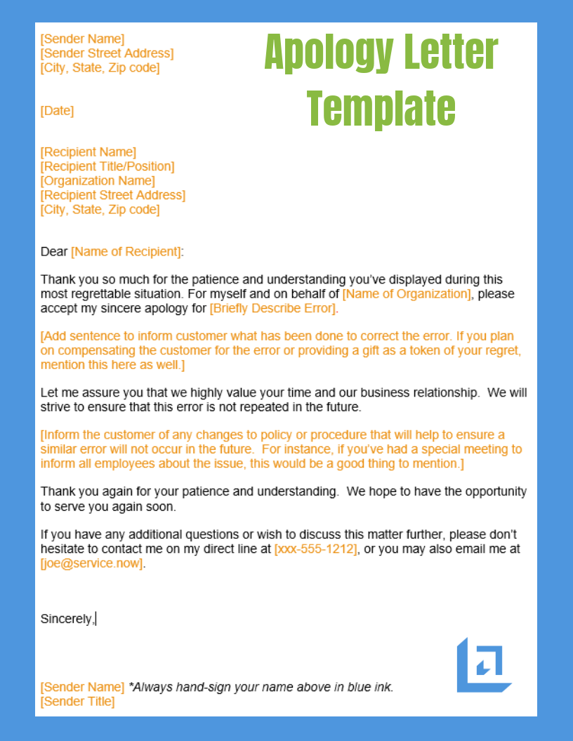 Apology Letter Template Word Free Download